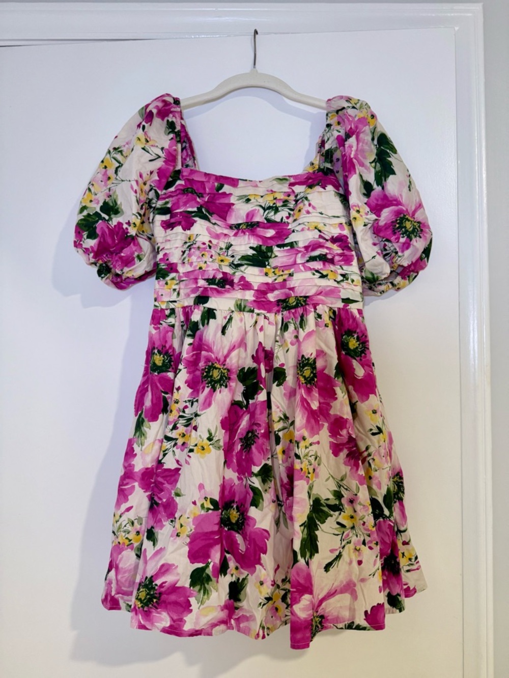 Abercrombie & Fitch Emerson Poplin Smocked Puff Sleeve Dress Pink Floral Size S